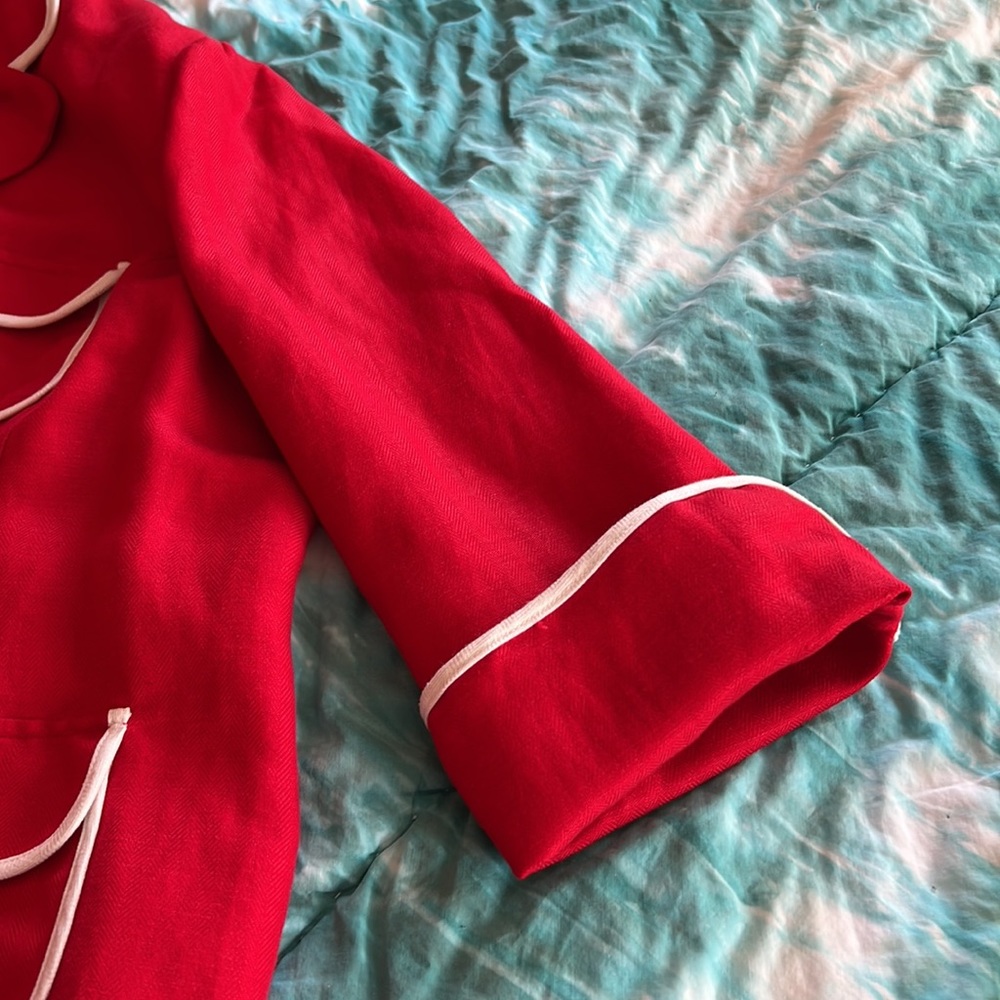 Linen rayon blend red/white trim unlined jacket size 16 petite - Picture 8 of 11